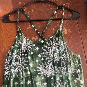 Mystical Green Sun and Moon Tapestry